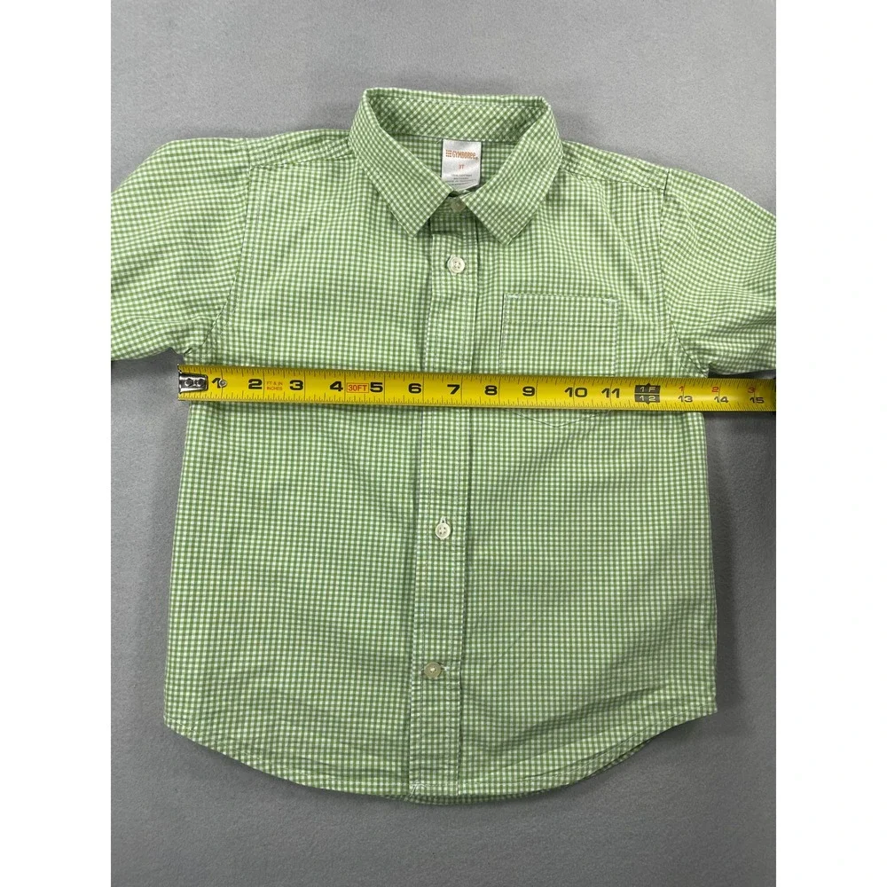 Gymboree Boys Green Gingham Long Sleeve Button Down Shirt 3T
